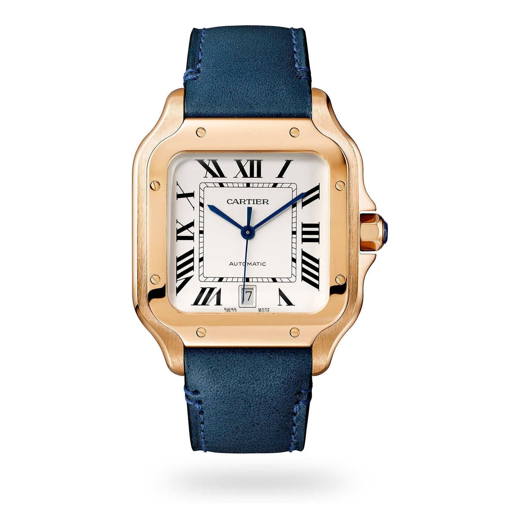 Santos de Cartier Large Model | 40mm, 18K Rose Gold, Alligator Leather, Silver Dial