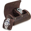 Genuine Leather Watch Roll Travel Case,2 Slots Vintage Full Grain Leather Watch Box with Pillow for Men,Watch Storage Organizer for Home Storage, Gifts