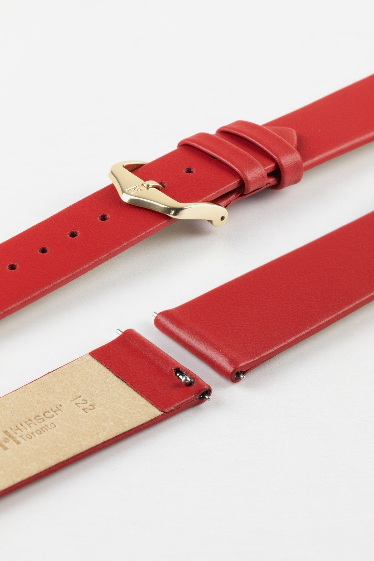Hirsch TORONTO Quick-Release Fine-Grained Leather Watch Strap in RED