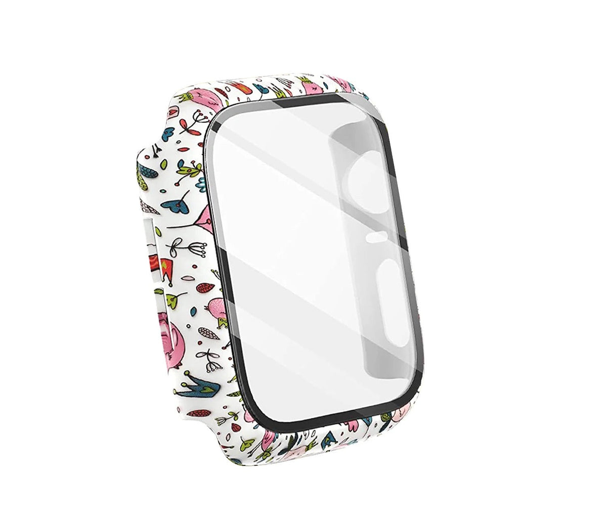Printed Hard Case With Tempered Glass Screen Protector For Apple Watch Multiple Colors Available