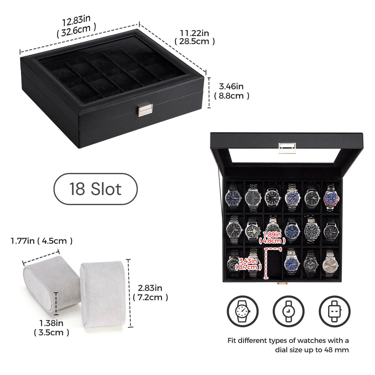 Watch Box with Glass Lid, 3-18 Slots PU Leather Watch Storage Organizer & Display Case | ProCase