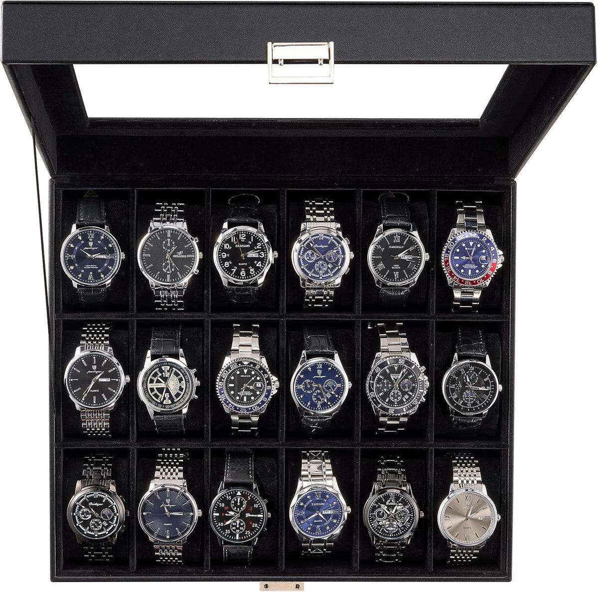 Watch Box with Glass Lid, 3-18 Slots PU Leather Watch Storage Organizer & Display Case | ProCase