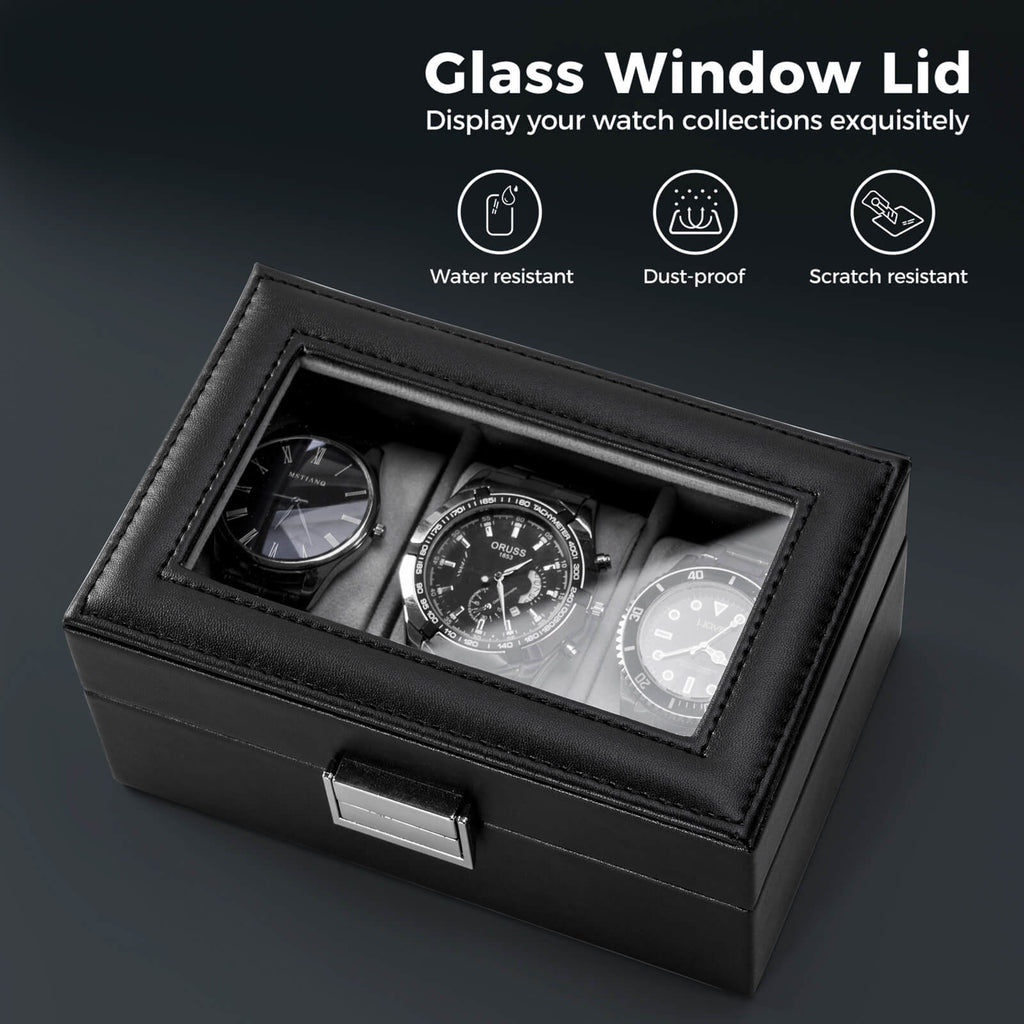 Watch Box with Glass Lid, 3-18 Slots PU Leather Watch Storage Organizer & Display Case | ProCase