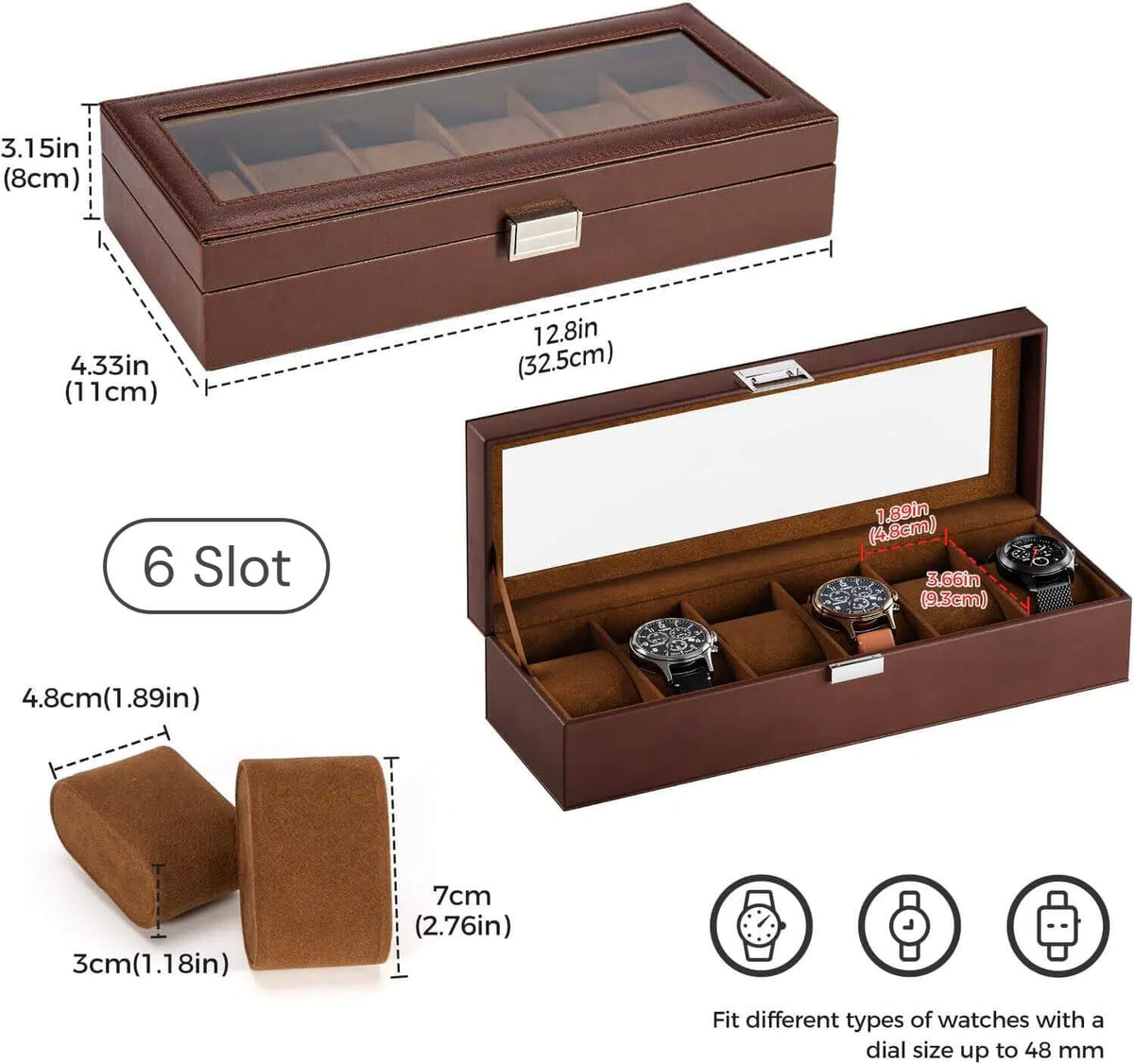 Watch Box with Glass Lid, 3-18 Slots PU Leather Watch Storage Organizer & Display Case | ProCase
