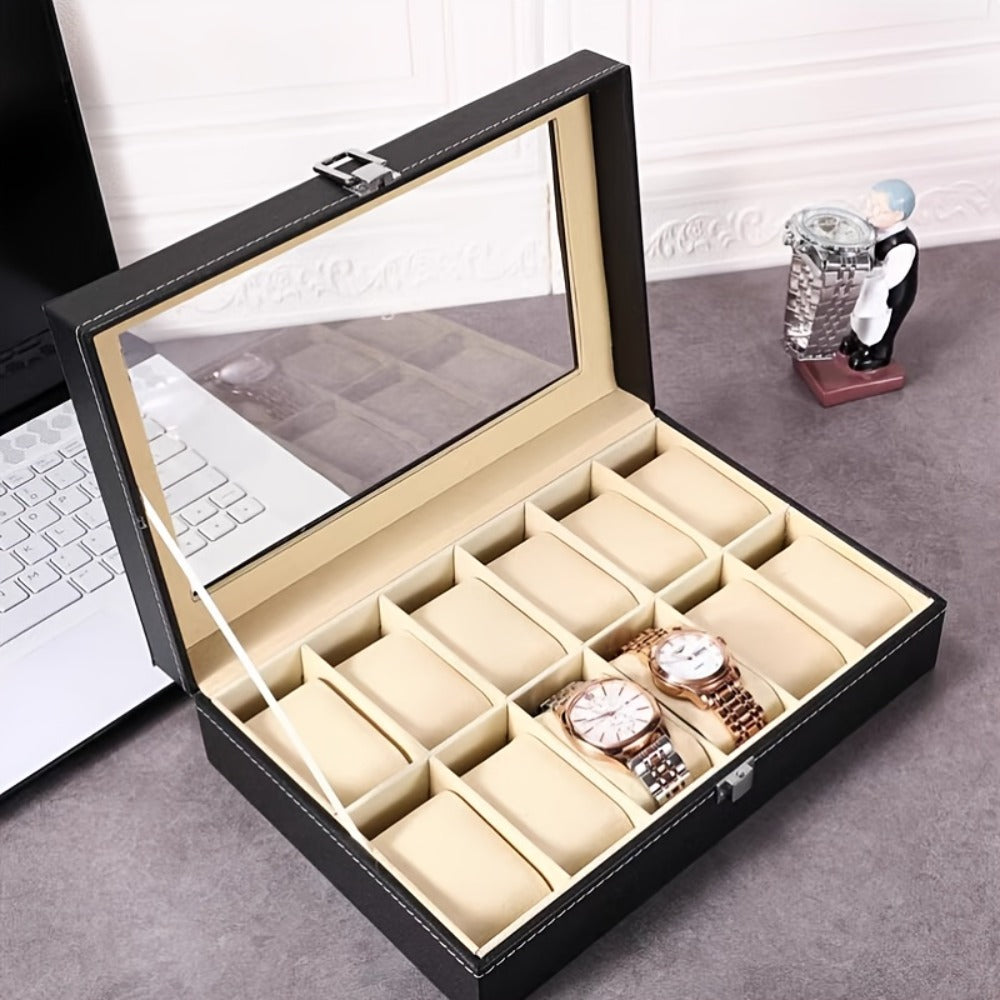 Watch Box Collection with 10-Slot and 12-Slot Single-Layer Cases plus Brown or Black Drawer Styles