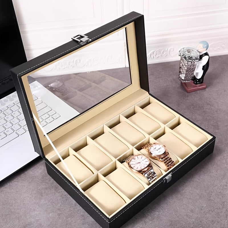 Watch Box Collection with 10-Slot and 12-Slot Single-Layer Cases plus Brown or Black Drawer Styles