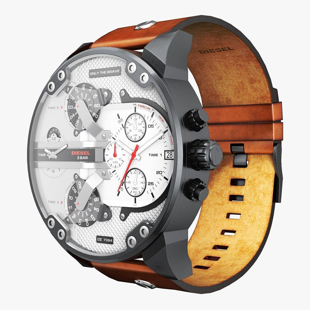Diesel DZ7394 Mr. Daddy 2.0 Chronograph Men's Watch – Silver Dial & Brown Leather Strap